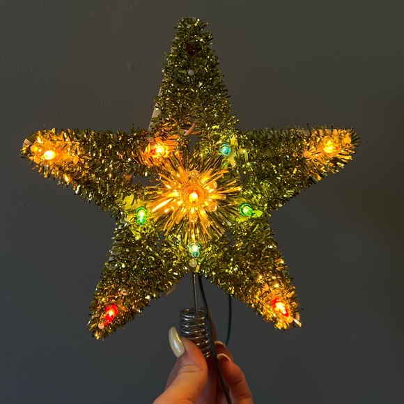 Vintage Christmas tree topper, gold light up tree topper - Picture 9 of 13